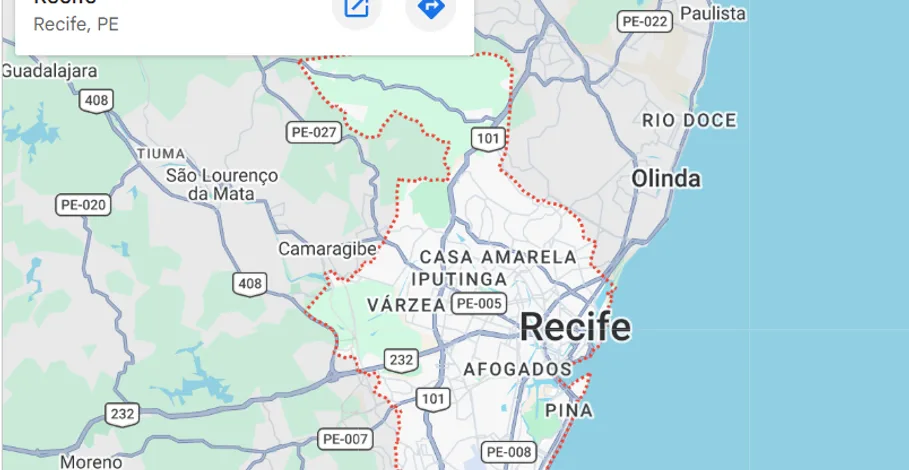 Mapa estático da região de Recife, Pernambuco
